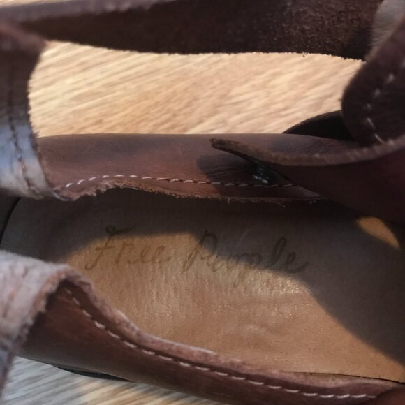 Free People Brown Leather Style Nine Ankle Boots Double Buckle Strappy Booties - Picture 8 of 13